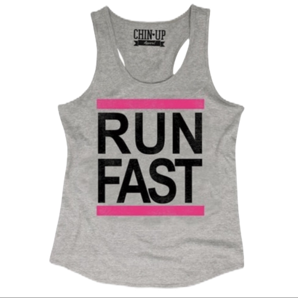 Chin-Up Run Fast Graphic Tank Heather Gray